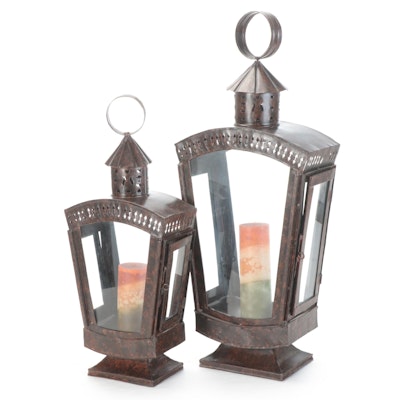 Interlude Two Metal and Glass Framed Candle Lanterns