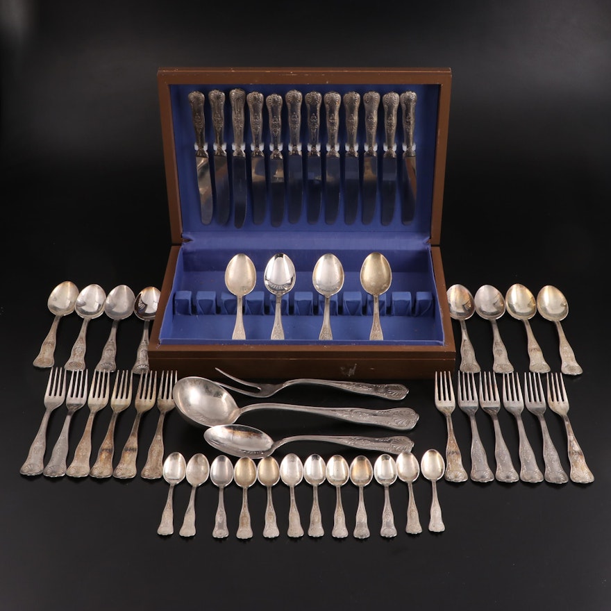 Silver Plate "Kings" Pattern Flatware with Serving Utensils