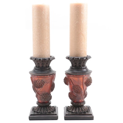 Glass and Resin Illuminated Candle Holders, Late 20th Century