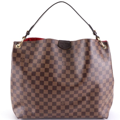 Louis Vuitton Graceful MM Hobo Bag in Damier Ebene Canvas and Brown Leather