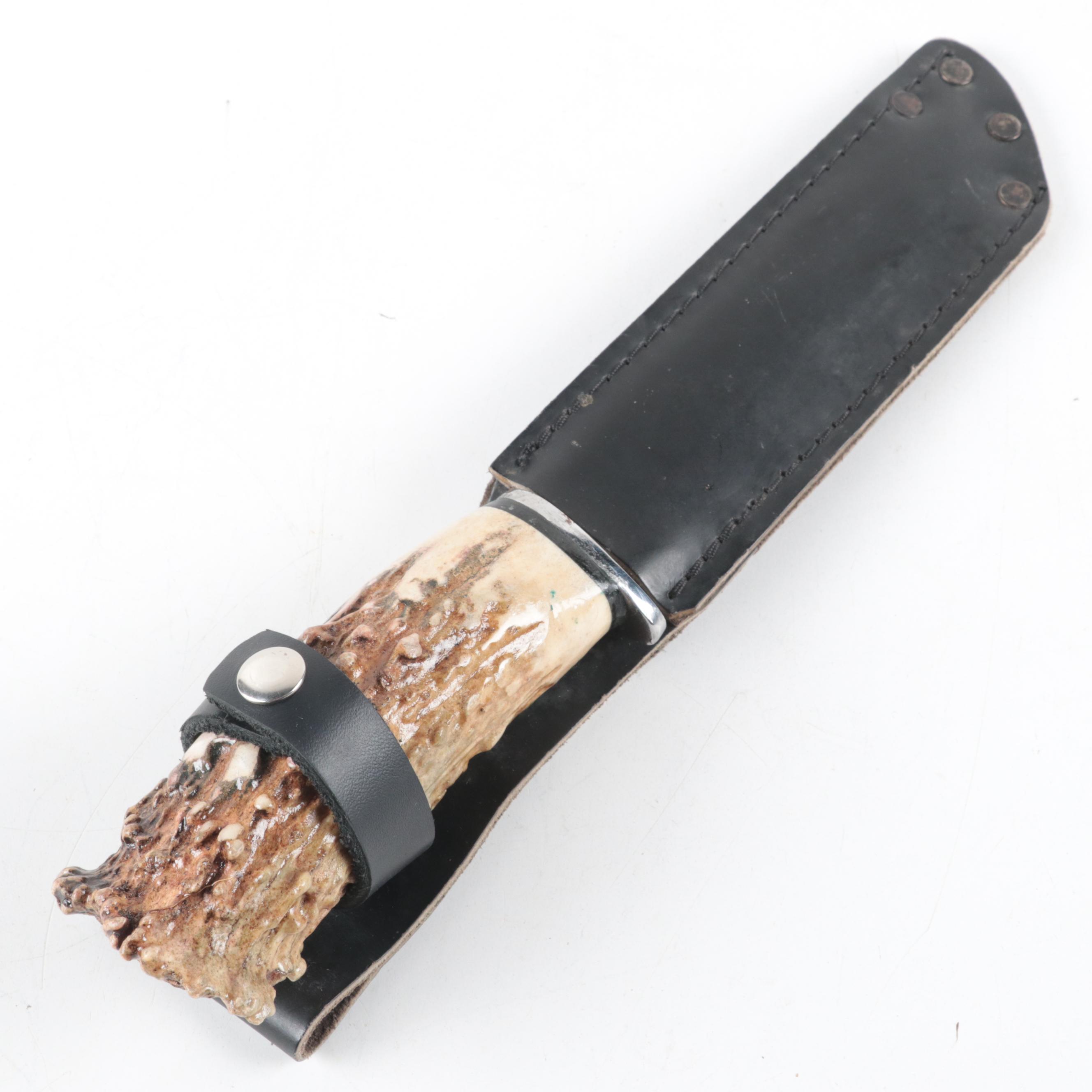 Cattaraugus 225 Quartermaster Antler Handled Fixed Blade Knife with