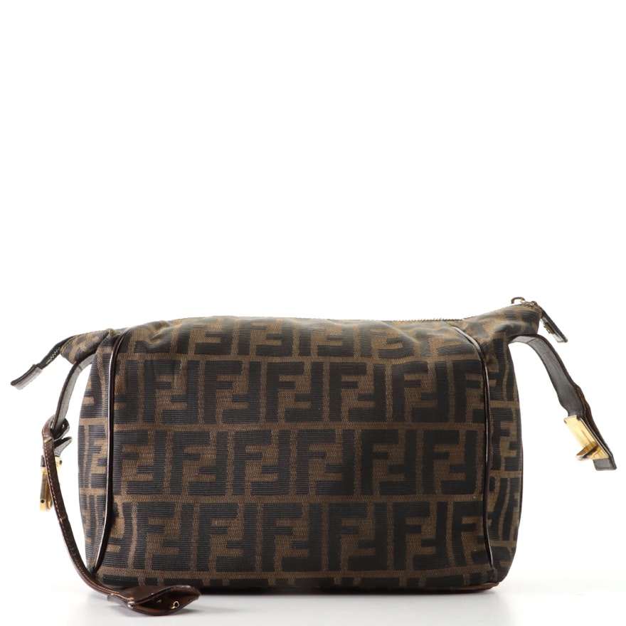 Fendi Toiletries Bag in Zucca Canvas and Leather Trim with Box