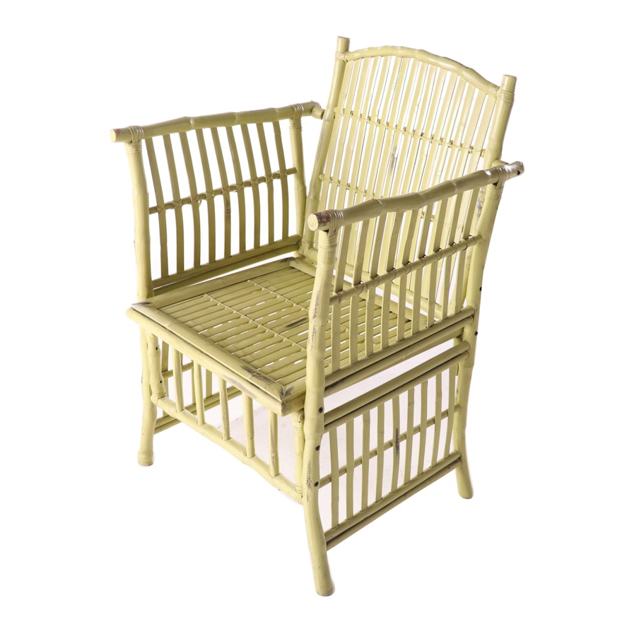Chinese Style Green-Painted Rattan Armchair