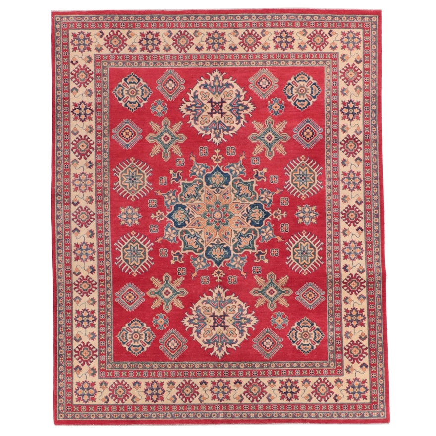 7'10 x 9'11 Hand-Knotted Afghan Kazak-Style Area Rug