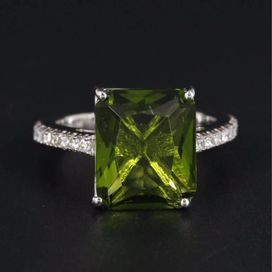 Sterling Peridot and Cubic Ziroconia Side Stone Ring