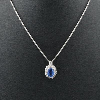 Platinum 2.35 CT Sapphire and Diamond Pendant Necklace