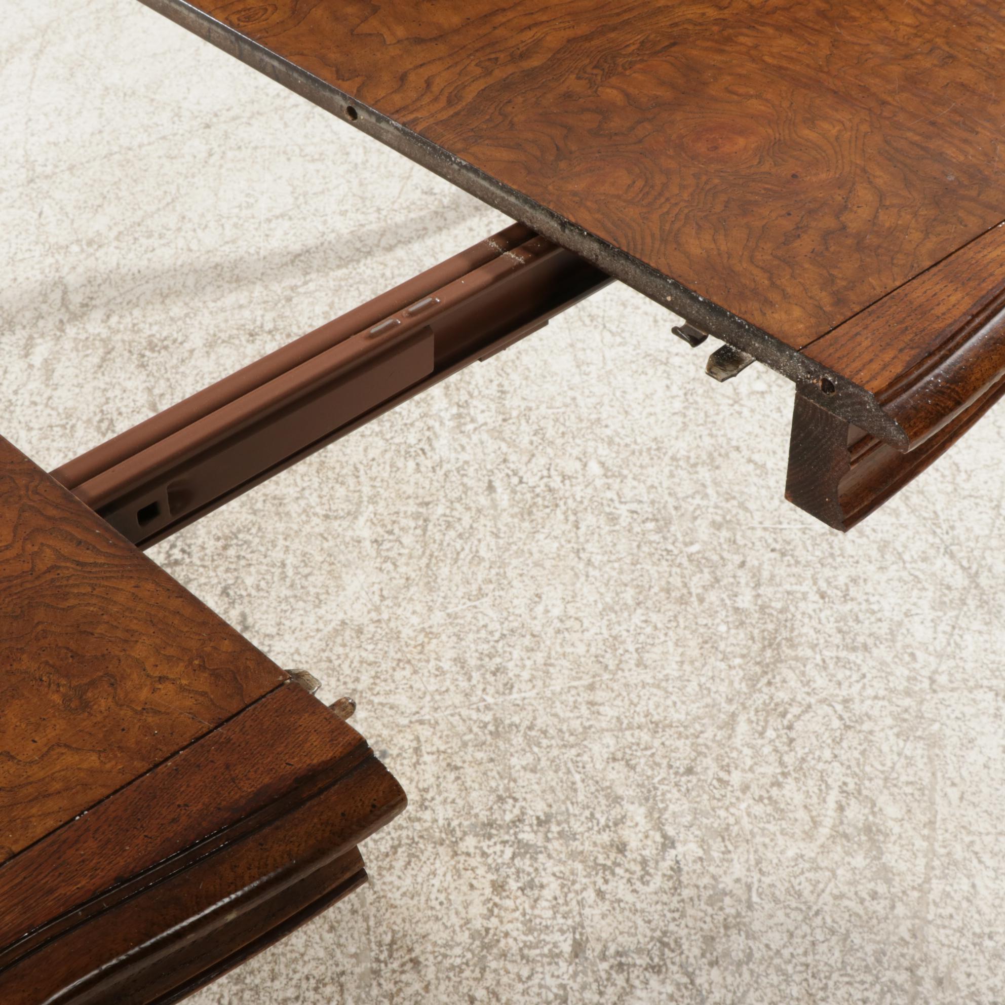 Century Furniture Rococo Style Burlwood FivePiece Extension Dining Set