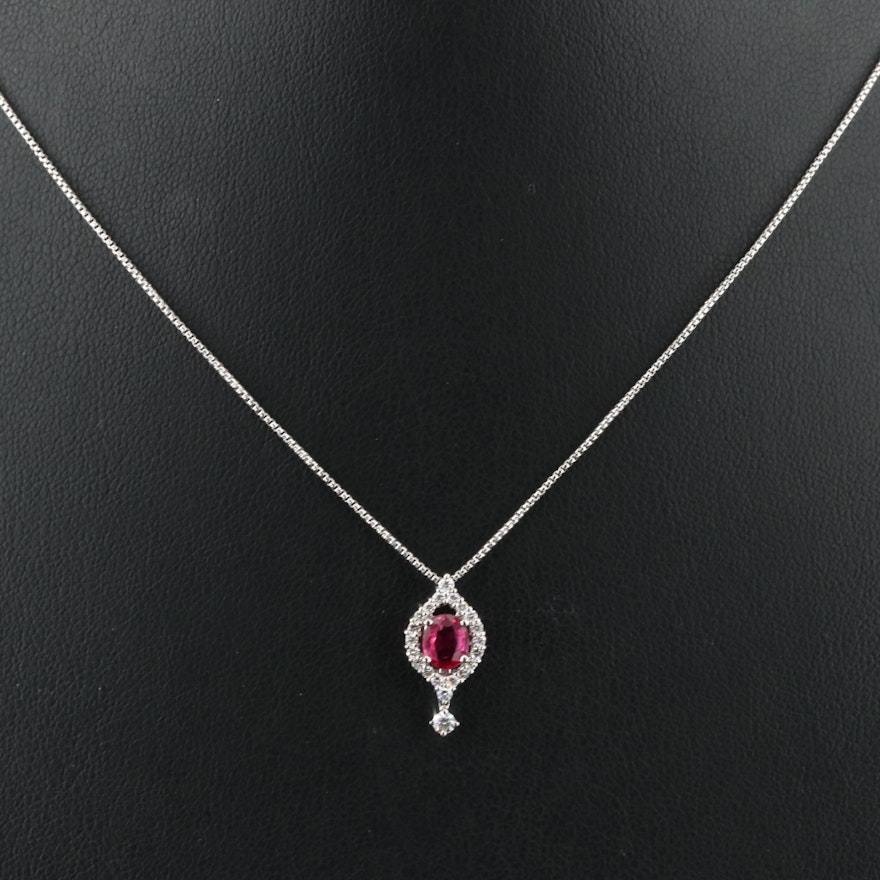 Platinum Ruby and Diamond Pendant Necklace