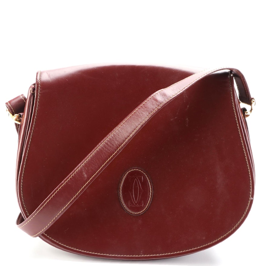 Must de Cartier Saddle Bag in Smooth Burgundy Leather