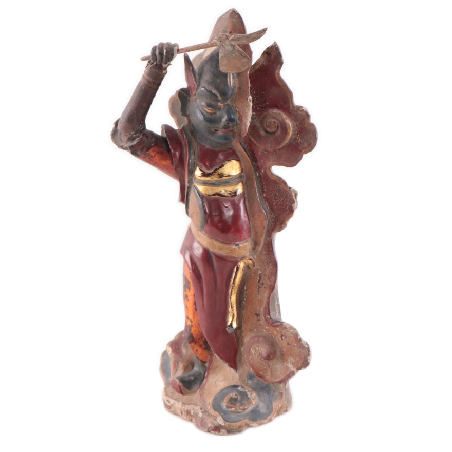Vietnamese Lacquered Earthenware Tranh Hoa Warrior Figure, Late 19th Century