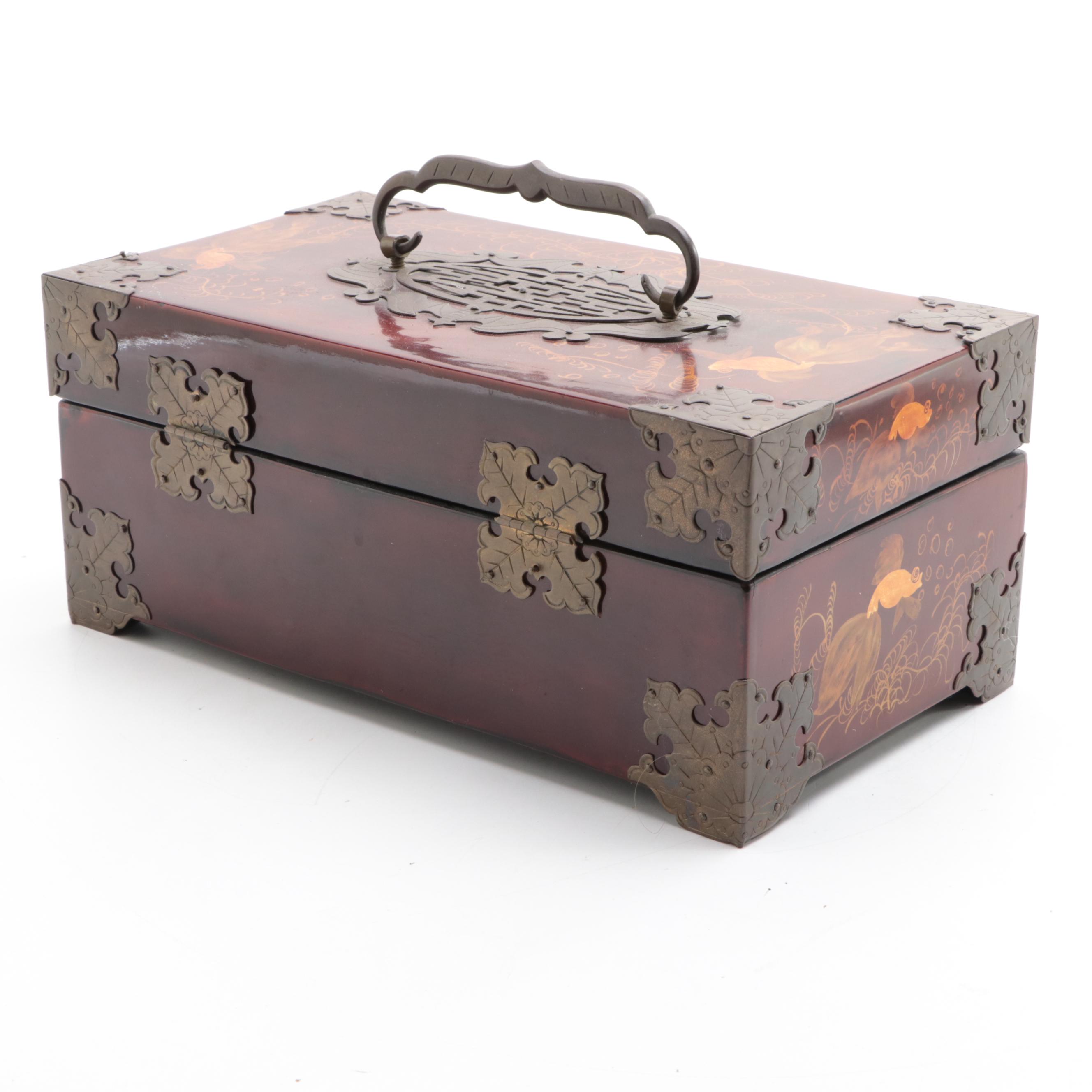 Chinese HandPainted Lacquered Wood Jewelry Box EBTH