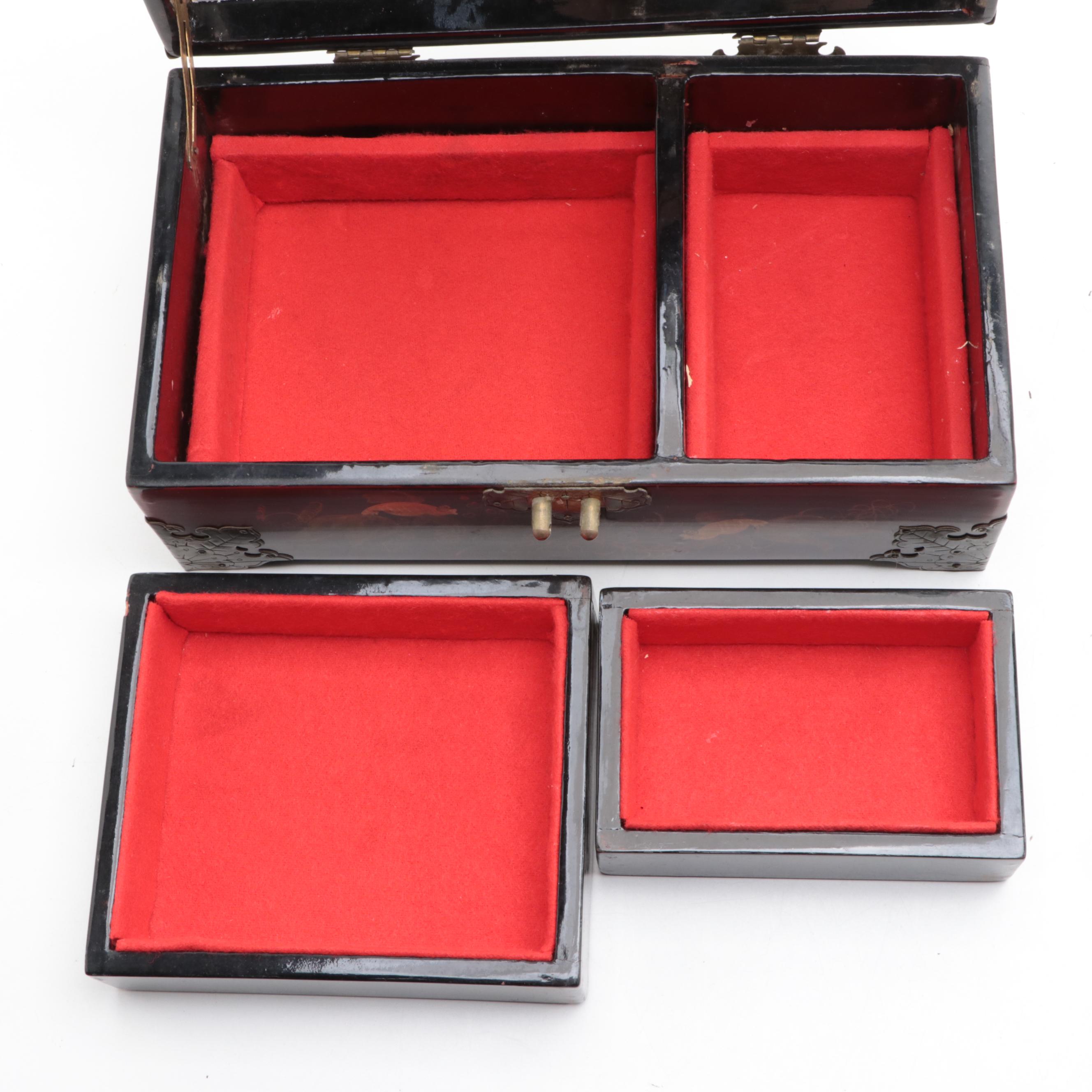 Chinese HandPainted Lacquered Wood Jewelry Box EBTH