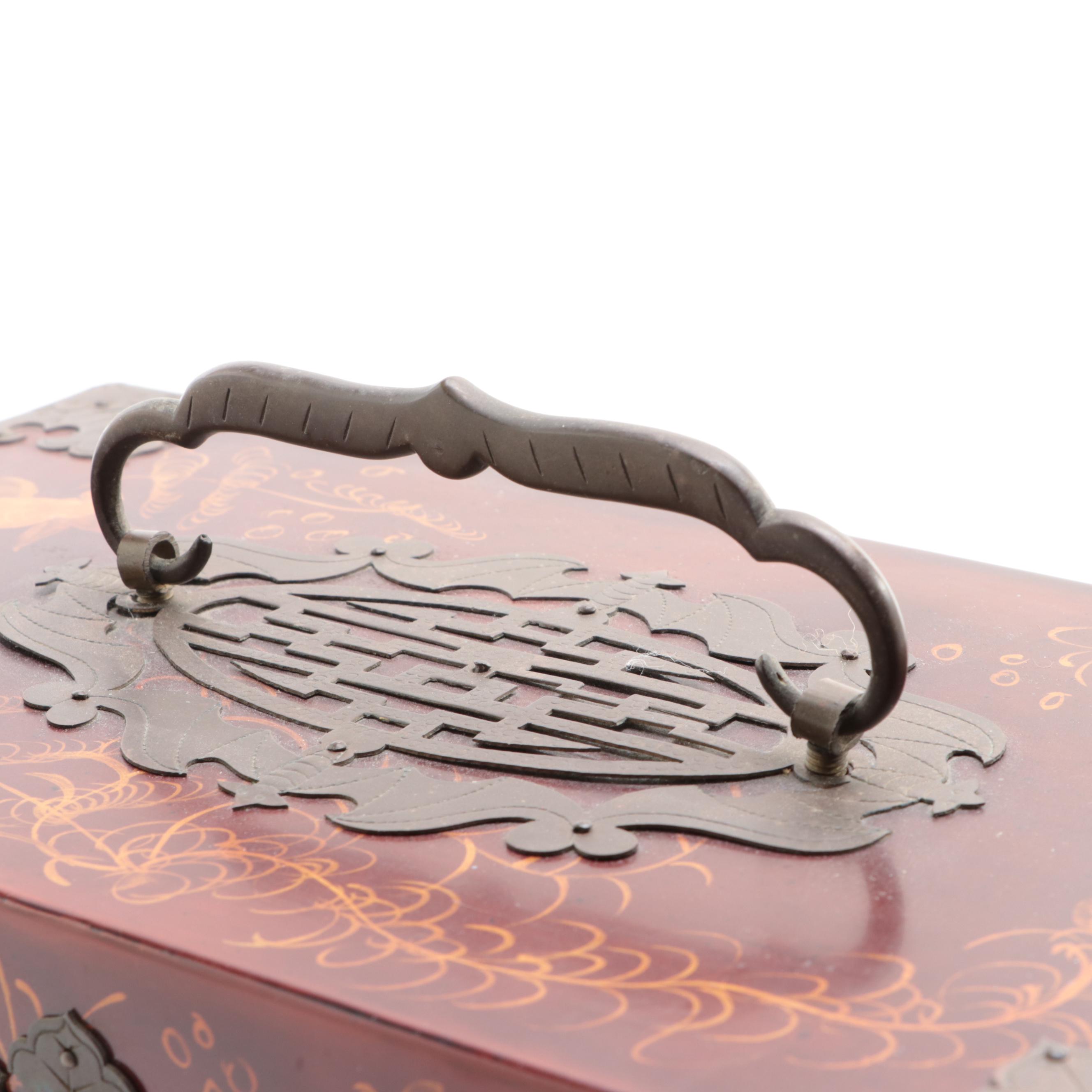 Chinese HandPainted Lacquered Wood Jewelry Box EBTH