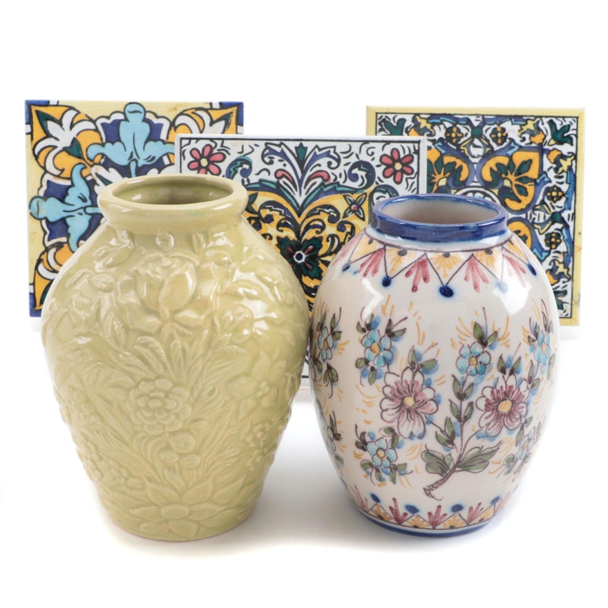 Robinson Ransbottom Vase with European Faïence Vase and Tiles