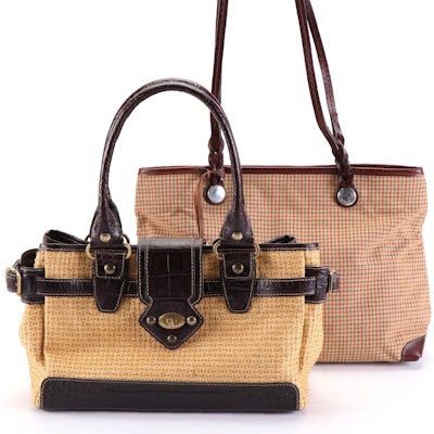 Brighton Shoulder Tote in Canvas/Leather and Satchel in Raffia/Embossed Leather