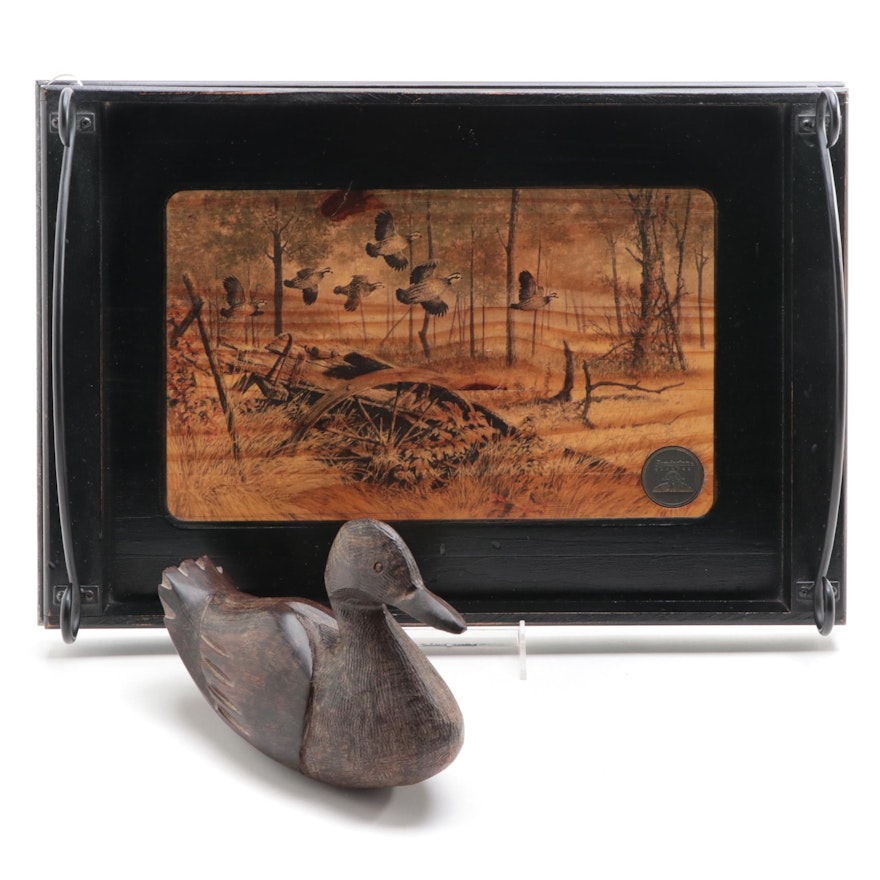 Remington "Country" Serving Tray with Carved Hardwood Duck Figure