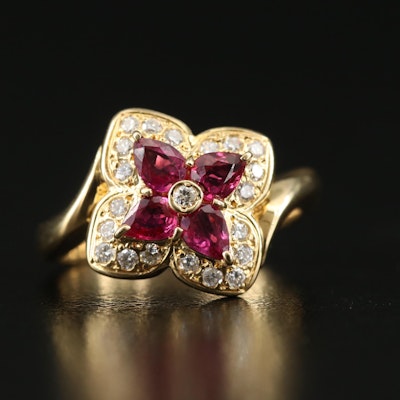18K Ruby and Diamond Quatrefoil Ring