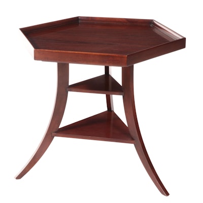 Modern History Regency Style Three-Tier Side Table with Hexagonal Rosewood Top