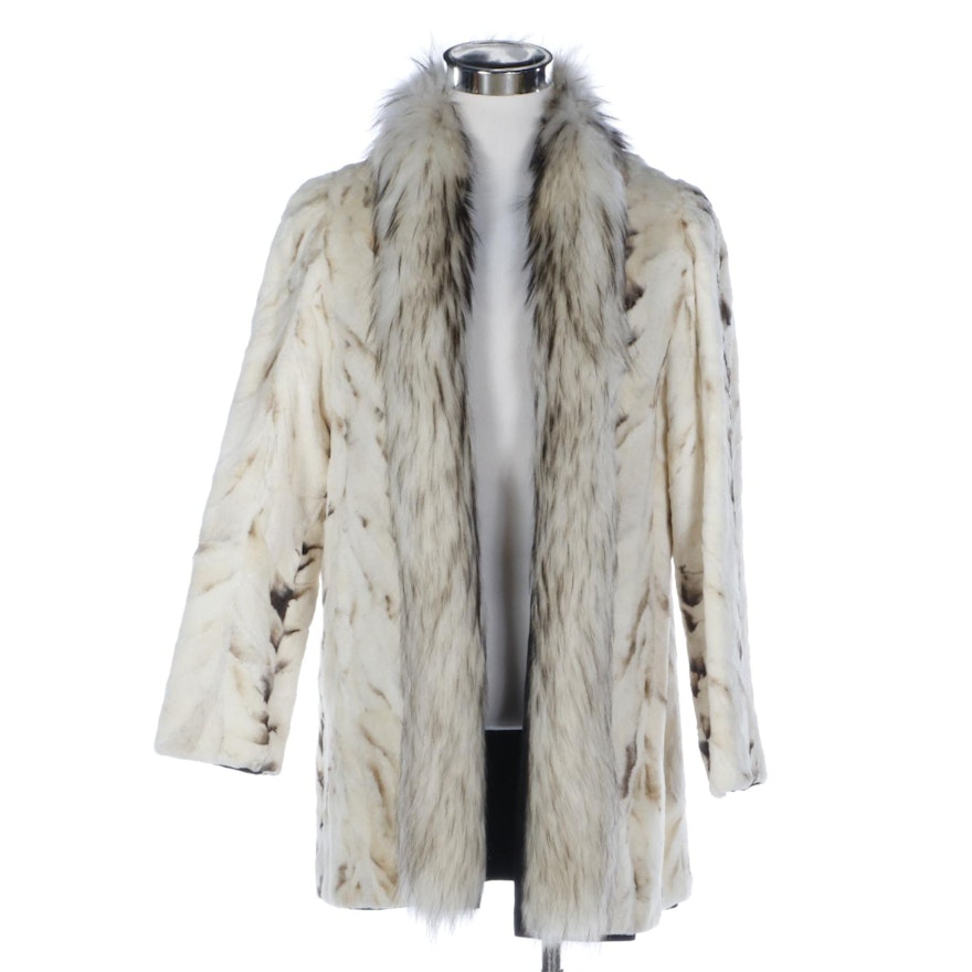 Reversible Sheared Sectioned Mink Fur Jacket with Finn Raccoon Tuxedo Collar