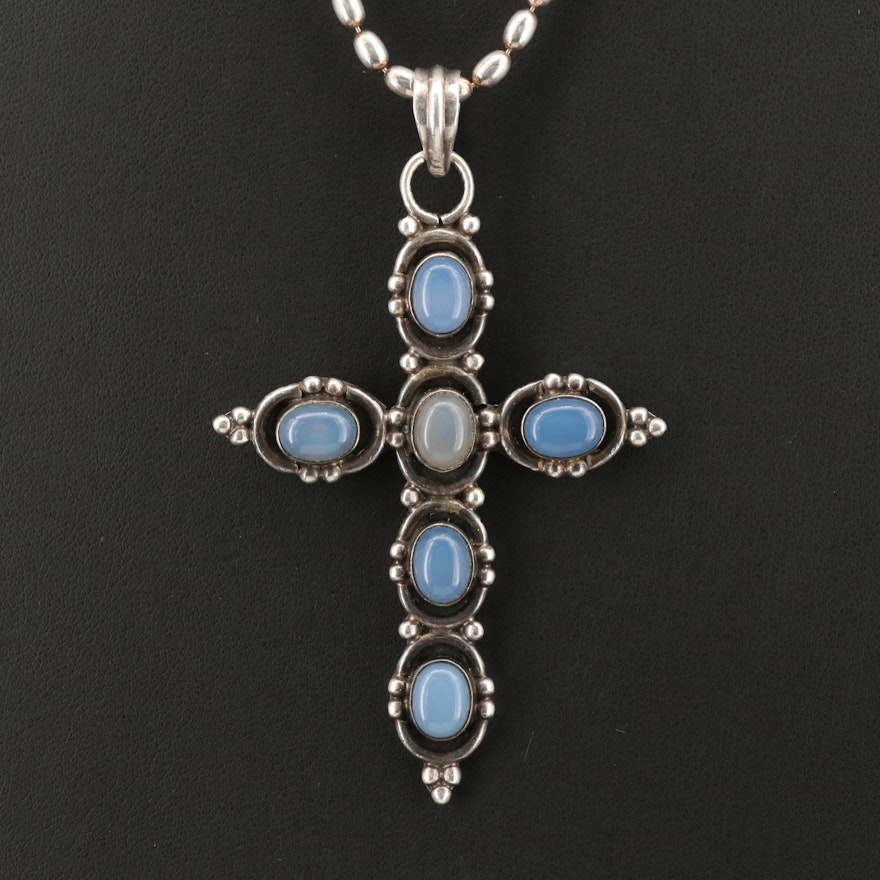 Sterling Chalcedony Cross Pendant Necklace