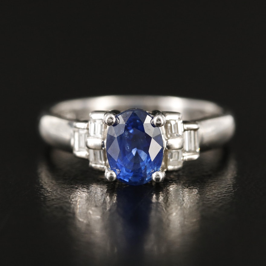 Platinum 1.45 CT Madagascan Sapphire and Diamond Ring with GIA Report