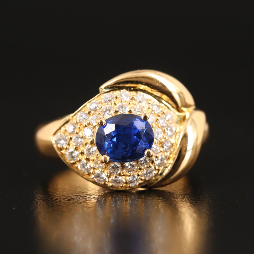 18K 1.34 CT Sapphire and Diamond Ring