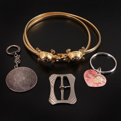 Gold Tone Turtle Belt with Other Keychains and More