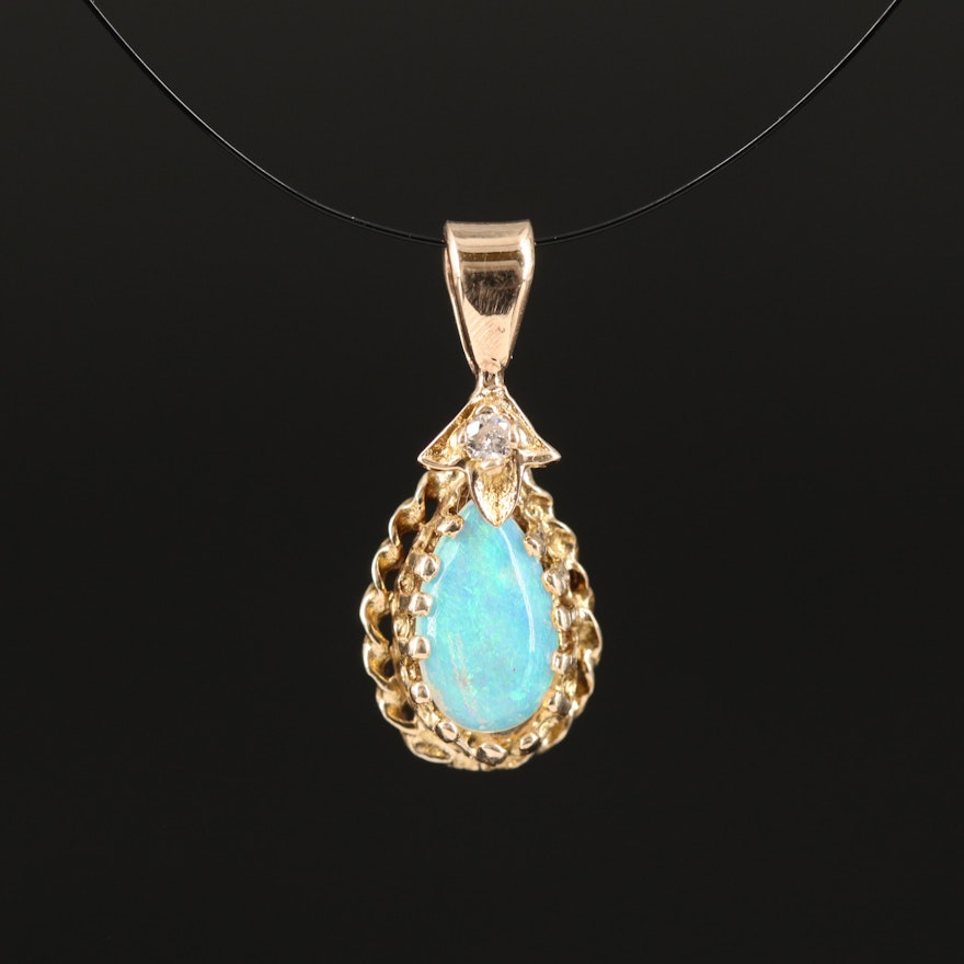 14K Pear Opal Cabochon Pendant with Diamond Accent