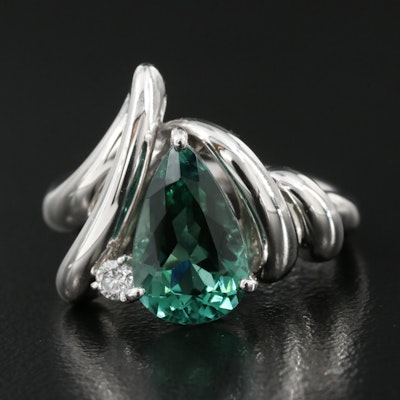 Platinum 2.36 CT Tourmaline and Diamond A-Symetrical Ring