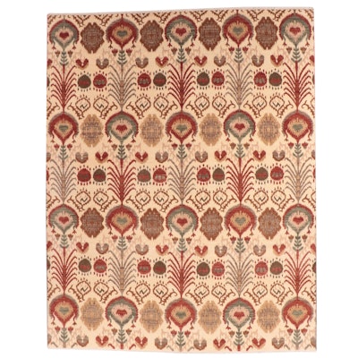 7'11 x 10' Hand-Knotted Indian Contemporary Ikat Area Rug