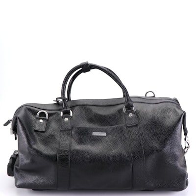 Brooks Brothers Rolling Duffle in Black Grained Leather with Shoulder Strap