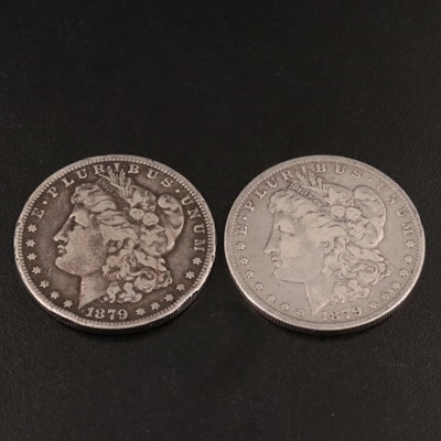 Two Morgan Silver Dollars Including 1879