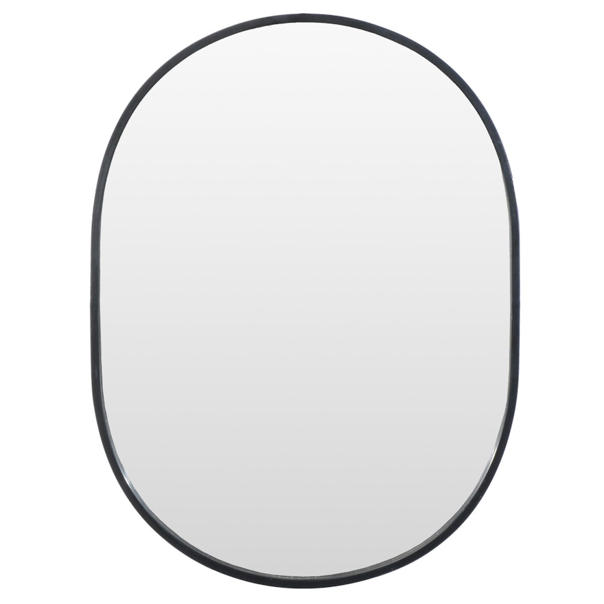 Oval Decorative Vanity Mirror with Gloss Black Finished Metal Frame