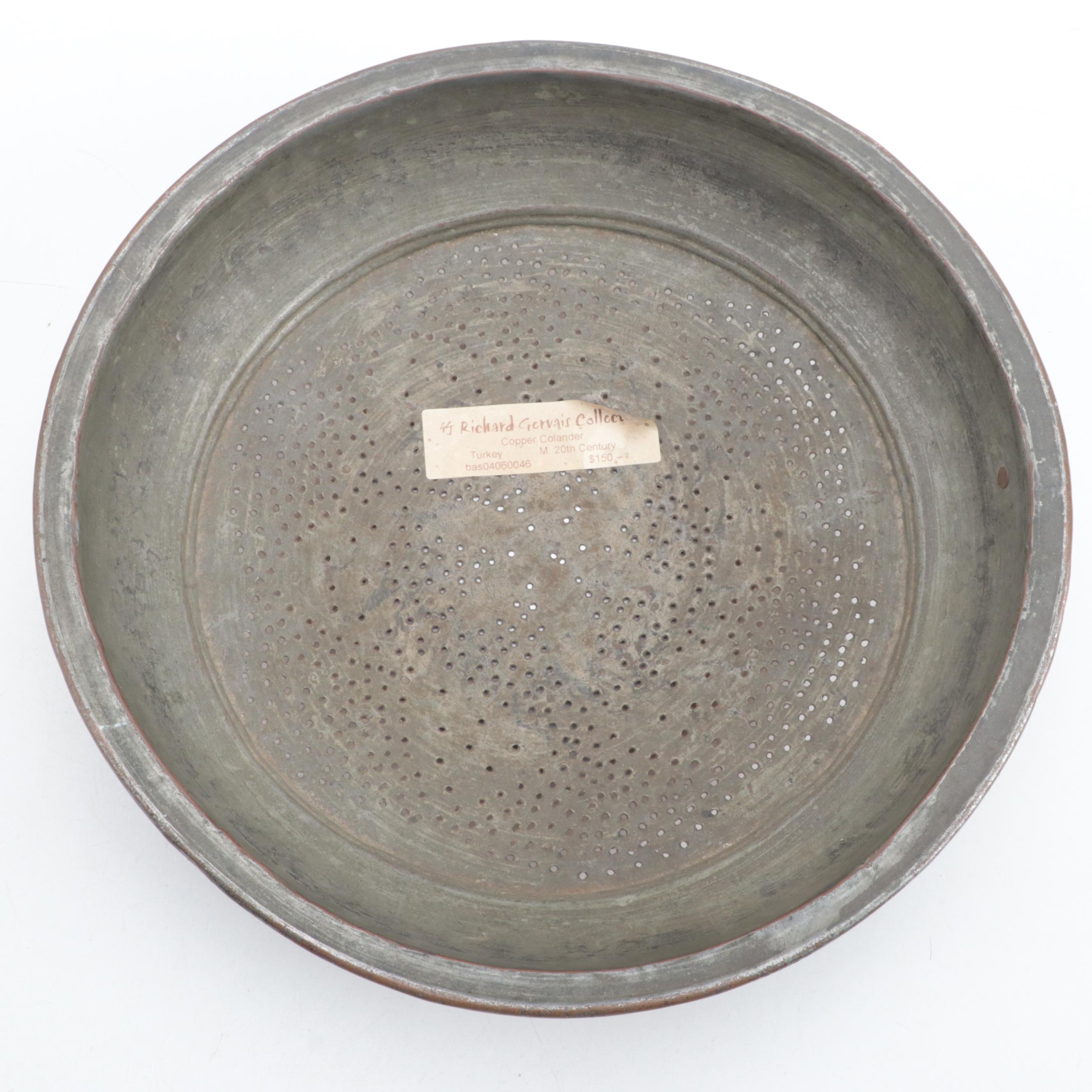 Turkish Colander and Other Copper Kettle Fragment and Scuttle Bucket EBTH