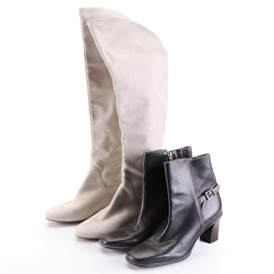 Cole Haan Side-Zip Dark Brown Leather and Via Spiga Tall Nubuck Boots