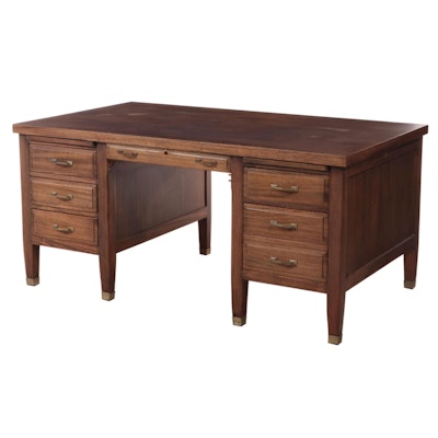 Mahogany Executive Desk with Draw-Leaf Extensions, Mid-20th Century