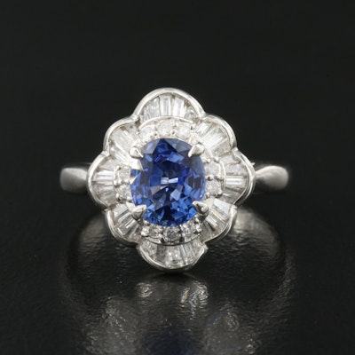 Platinum 1.38 CT Sapphire and Diamond Ring