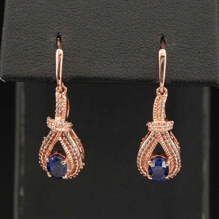 10K Rose Gold Sapphire and White Sapphire Earrings