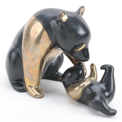 Signed Loet Vanderveen Patinated Bronze Panda Figurine