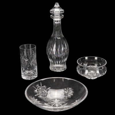 Four Pieces of Waterford with Carina Decanter and Snow Crystals Bowl