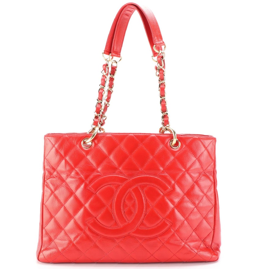 Chanel CC Grand Shopping Tote in Red Quilted Caviar Leather