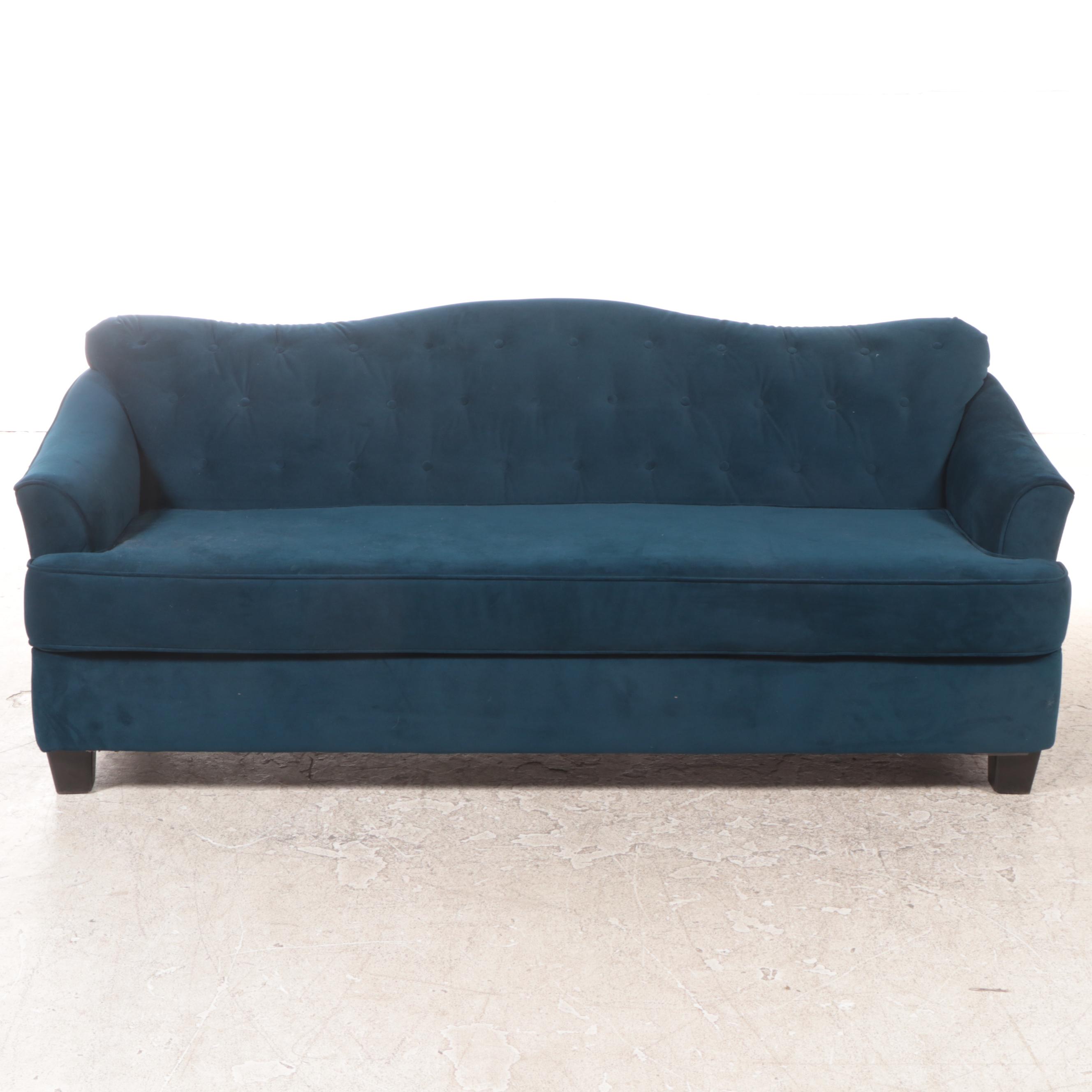 Hughes Furniture Blue Velour Sofa with Accent Pillows EBTH