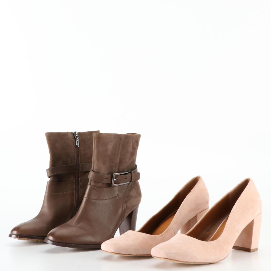 Halston Suede Pumps and Clarks Kacia Garnet Leather/Suede Ankle Boots