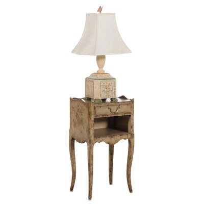 Maitland-Smith Painted Nightstand with Guildmaster Table Lamp, 21st Century