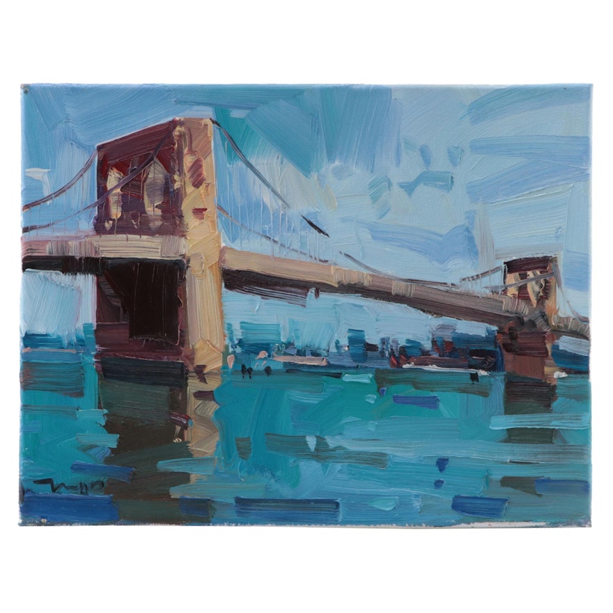 Jose Trujillo Oil Painting "Golden Bridge," 2022