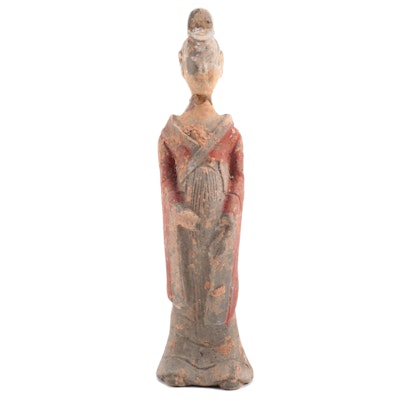 Chinese Painted Clay Tomb Figure, Probably Han Dynasty