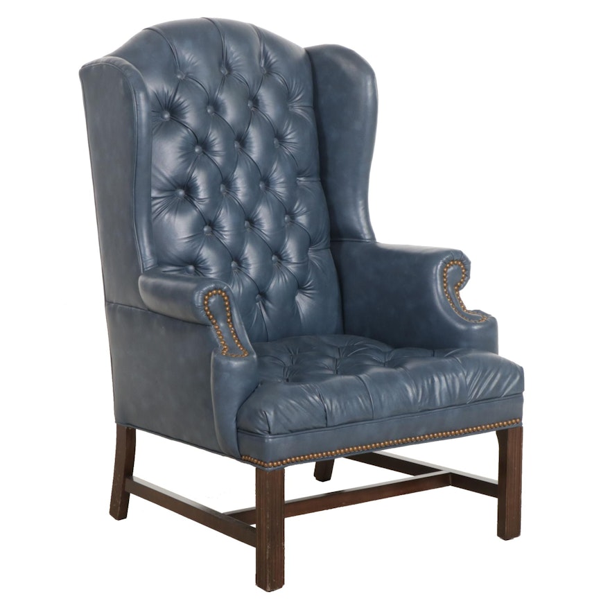 George III Style Faux Leather Upholstered Wing Back Armchair