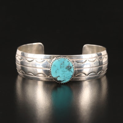 Wilson Padilla Navajo Diné Turquoise Cuff in Sterling