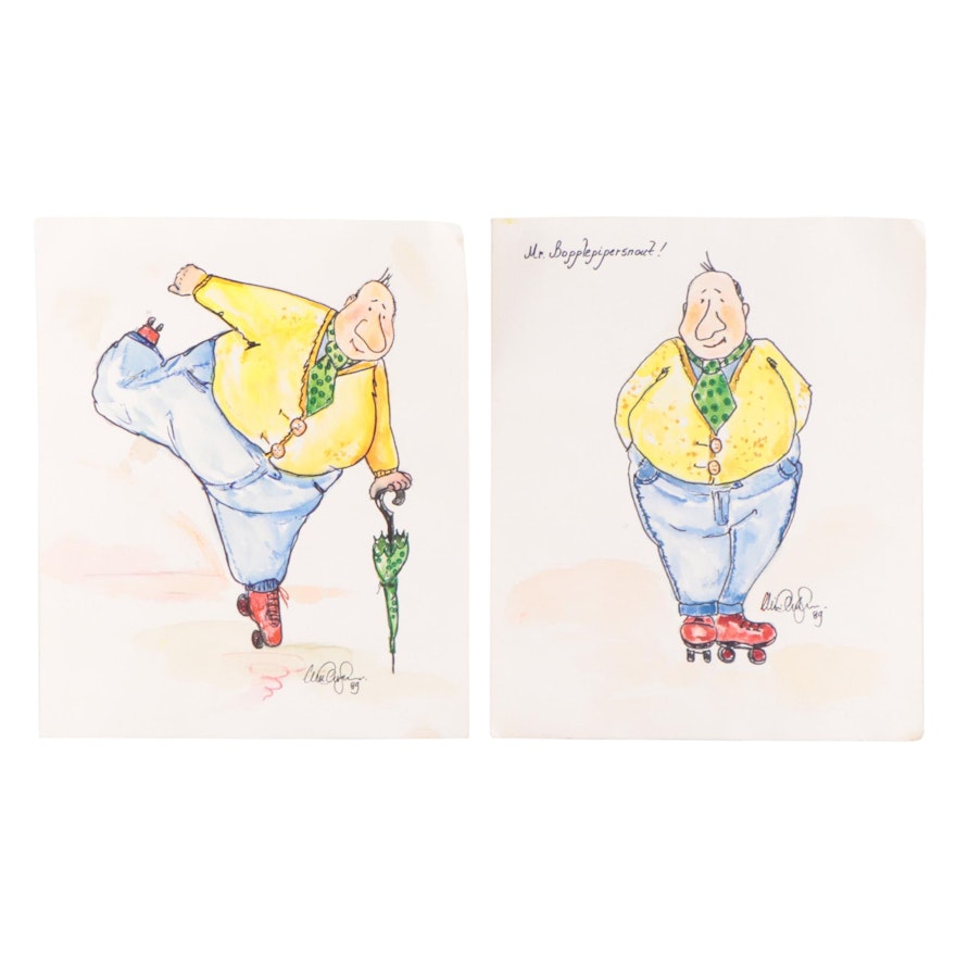 Watercolor Paintings of Figure "Mr. Bopplepipersnout!," 1989