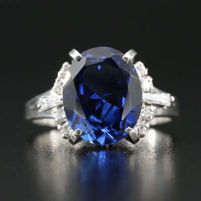 Platinum Sapphire and Cubic Zirconia Ring